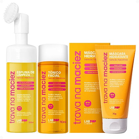 Kit LabPop by Labotrat Trava na Maciez: Espuma de Limpeza, Tônico Facial e Máscara Hidratante
