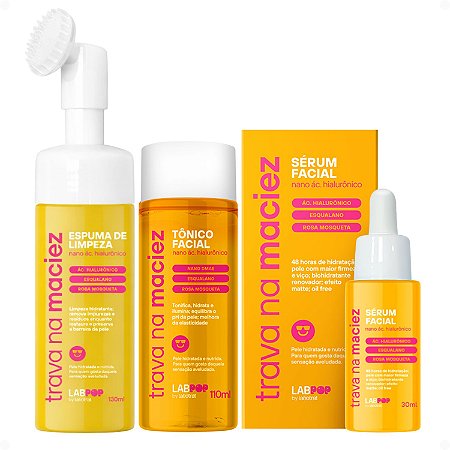 Kit LabPop by Labotrat Trava na Maciez: Espuma de Limpeza, Tônico Facial e Sérum Facial