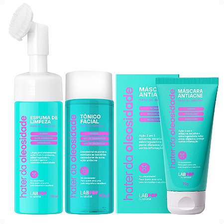 Kit LabPop by Labotrat Hater da Oleosidade: Espuma de Limpeza, Tônico e Máscara Antiacne