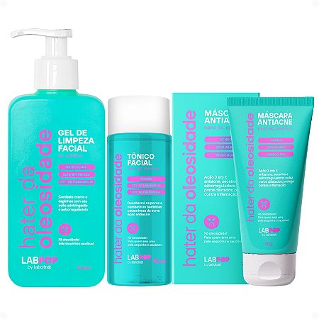 Kit LabPop by Labotrat Hater da Oleosidade: Gel de Limpeza, Tônico e Máscara Antiacne