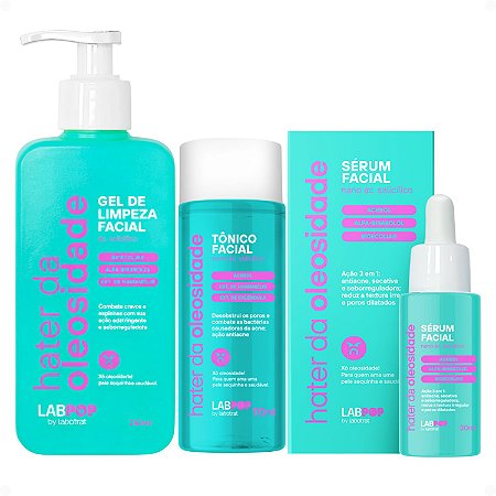 Kit LabPop by Labotrat Hater da Oleosidade: Gel de Limpeza, Tônico e Sérum Facial