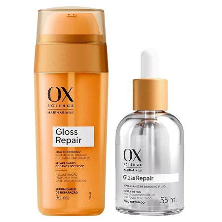 Kit Ox Science Mari Maria Hair Gloss Repair: Óleo Acetinado 55ml + Sérum duplo 30 ml