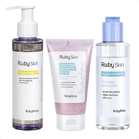 Kit Ruby Skin Basics: Cleansing Oil, Sabonete Esfoliante e Água Micelar