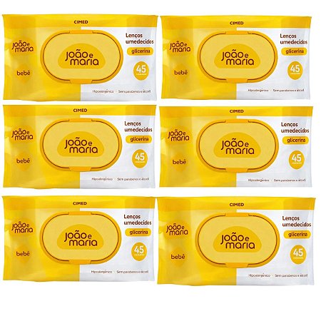 Kit João e Maria: 6 Pacotes Lenços Umedecidos Com 45 un Cada