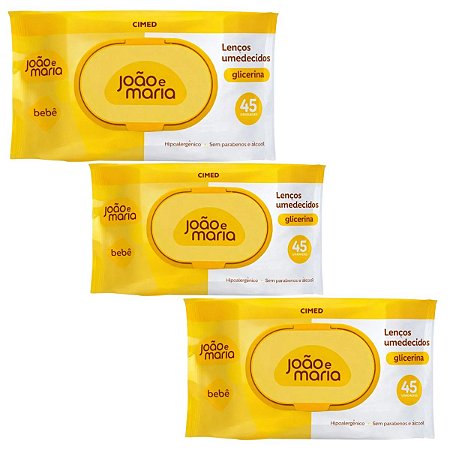 Kit João e Maria: 3 Pacotes Lenços Umedecidos Com 45 un Cada