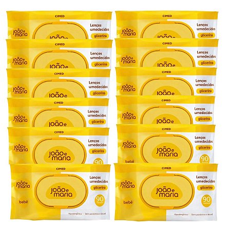Kit João e Maria: 12 Pacotes Lenços Umedecidos Com 90 un Cada