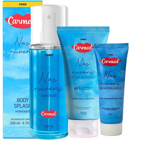 Kit Carmed Nas Nuvens: Body Splash 200ml, Hidratante Corporal 150g e Creme Para Mãos 40g