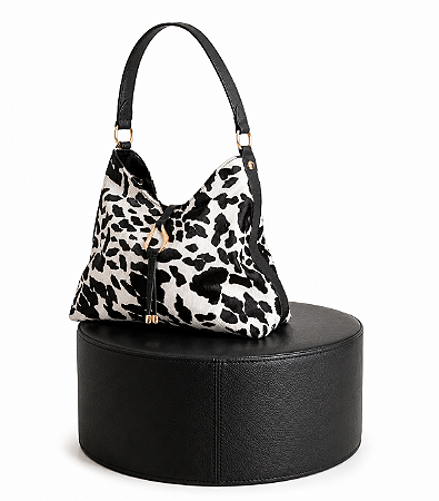 BOLSA COURO COW PRINT PRETO/BRANCO