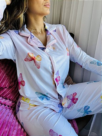 Pijama Feminino Americano Inverno Borboletas