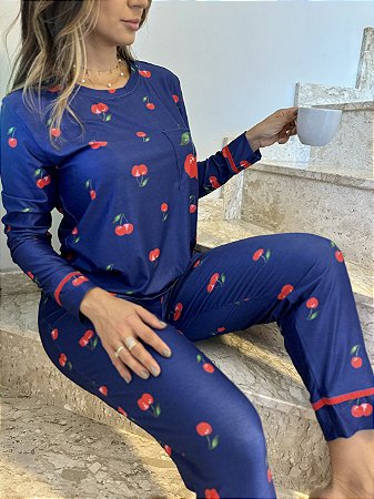 Pijama Feminino Básico Inverno Cereja