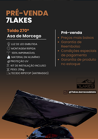 Toldo Automotivo 270º Asa de Morcego 7Lakes - Pré-venda aberta! Mais informações pelo whatsapp!