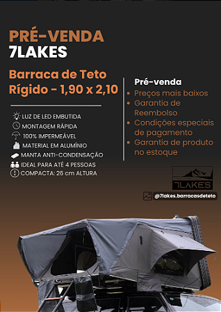 Barraca Teto Rígida 7Lakes - 3 ou 4 Pessoas - 1,90x2,10 - Pré-venda aberta! Mais informações pelo whatsapp!