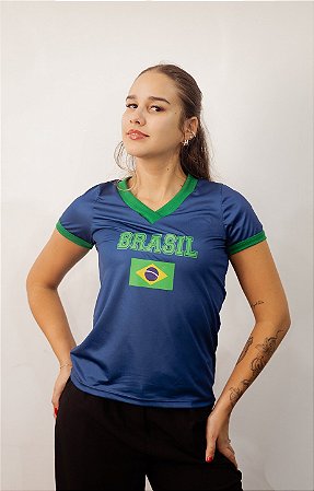Baby Look Brasil Classic I Feminina Azul