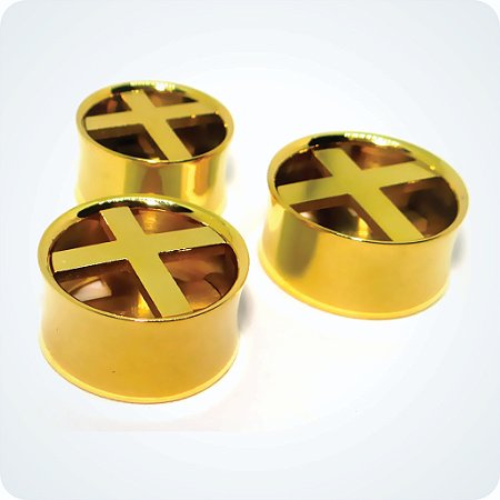 Alargador AÇO PLUG CRUZ DOURADO. (Unid.)