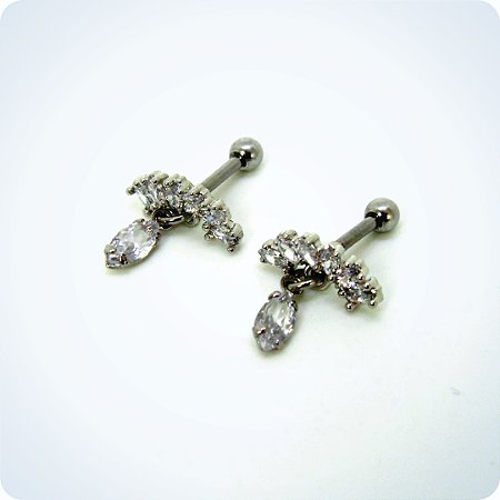 MINI BARBELL DECORADO COM STRASS E PINGENTE. (Unid.)