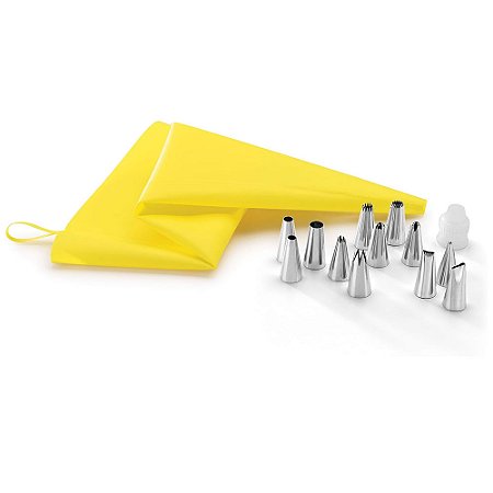 Kit Confeiteiro Saco de Silicone 13 Peças Decora Bolo Inox