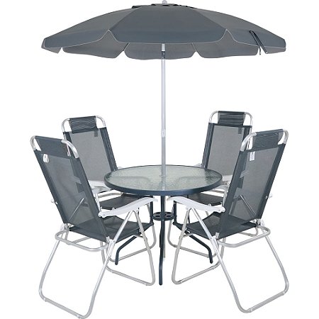 Conjunto Noronha para Jardim em Aluminio com Cadeira + Mesa + Guarda Sol Cinza - Bel