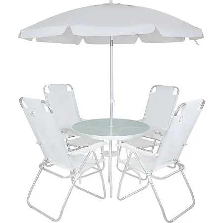 Conjunto Noronha para Jardim em Aluminio com Cadeira + Mesa + Guarda Sol Branco- Bel