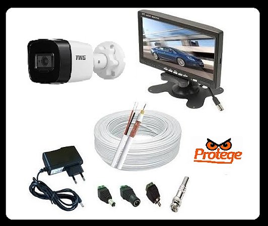 Kit Monitoramento Completo LCD 7" + Câmera Full HD 1080p + Cabo 20m