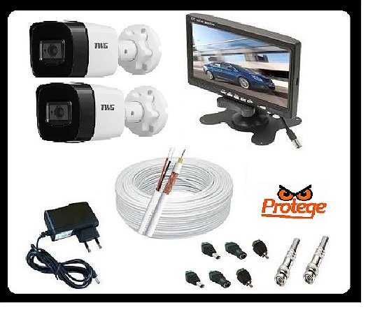 Kit Monitoramento Completo 2 Câmeras Full HD 1080p + Monitor LCD 7" + Cabo 40m