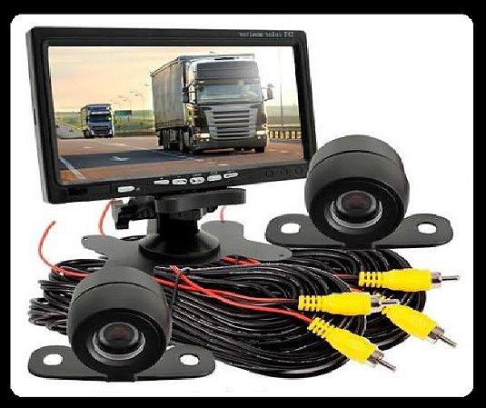 Kit Monitor LCD 7" Polegadas + 2 Câmeras de Ré Veiculares Automotivas