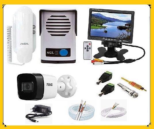 Kit Monitoramento e Interfonia Completo Monitor LCD 7" + Câmera Infravermelho + Interfone AGL + Cabo 20m