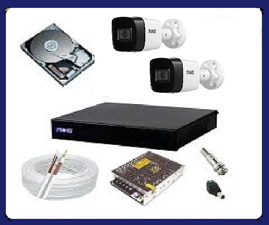 Kit CFTV TWG Full HD 1080p: DVR 4Ch 6 em 1 + 2 Câmeras Bullet + HD 500GB e Acessórios