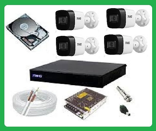 Kit CFTV TWG Full HD 1080p: DVR 4Ch 6 em 1 + 4 Câmeras Bullet + HD 500GB e 100m de Cabo