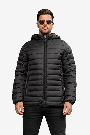 Jaqueta Masculina Preta Puffer Inverno Com Capuz Casaco Térmico Leve Quente Premium