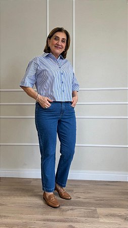 Camisa listrada azul manga curta