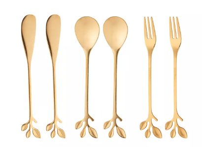 Cj  6 talheres Aço Inox Leaves Dourado - Wolff