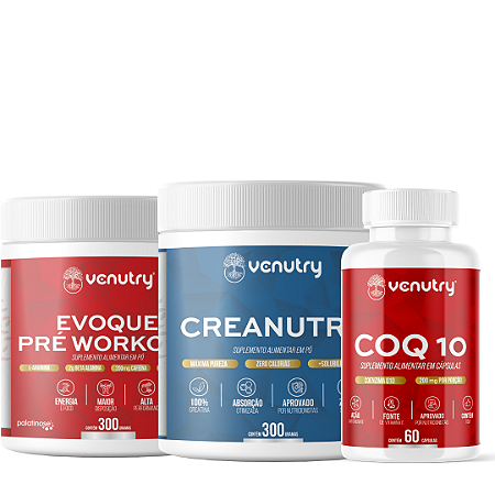 Kit Alta Performance - Creanutry 300g + Coq10 60 caps. + Pré Treino Evoque 300g (escolha sabor)