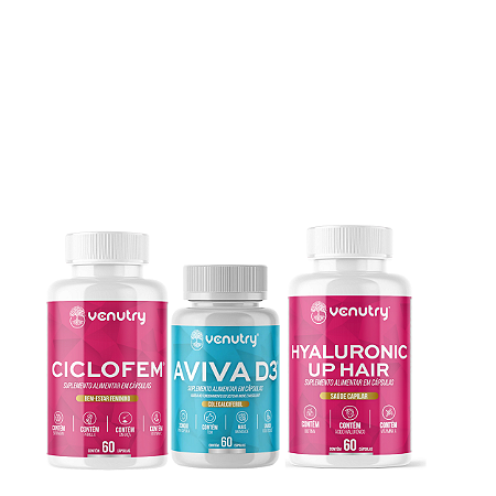 Kit Mulher dia a dia: Ciclofem + Aviva D3 + Hyaluronic Up Hair