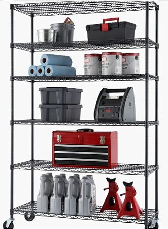 Rack de prateleira de arame TRINITY de 6 camadas, 48" x 18" x 72" NSF, inclui rodas.
