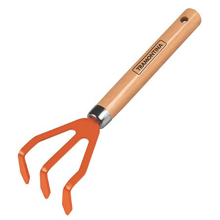 Ancinho Metálico c/ 3 Dentes para Jardinagem Tramontina 77909/001 c/ Cabo de Madeira