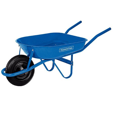 Carrinho de Mão Tramontina 77704/432 c/ Caçamba Rasa Metálica Azul 50 L, Braço Metálico e Pneu c/ Câmara