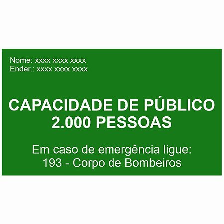 Placa Bombeiros M2 Capacidade de Público