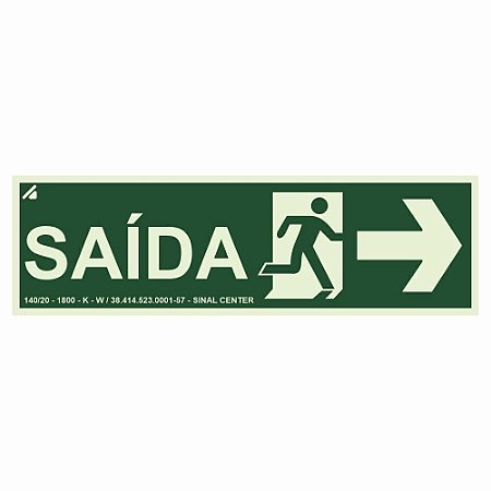 Placa fotoluminescente S13-D saída de emergência seta à direita