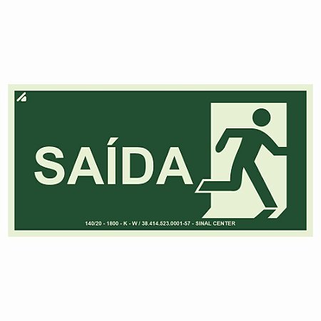 Placa fotoluminescente S14 saída de emergência