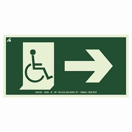Placa fotoluminescente S15-D saída de emergência para deficientes à direita