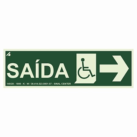 Placa fotoluminescente S16-D saída de emergência para deficientes à direita