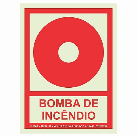 Placa fotoluminescente E3 Bomba de Incêndio