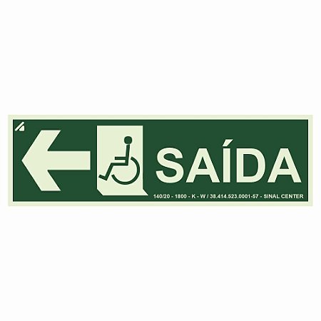 Placa fotoluminescente S16-E saída de emergência para deficientes à esquerda
