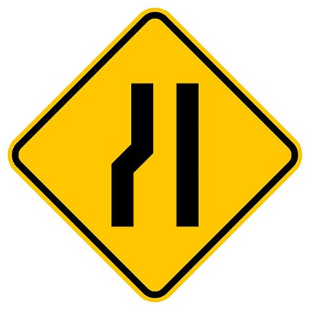 Placa estreitamento de pista à esquerda A-21b