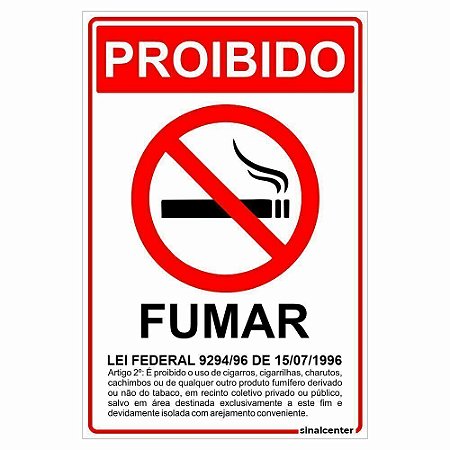 Placa de proibido fumar com lei federal