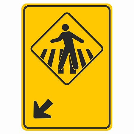 Placa passagem sinalizada de pedestres A-32b com seta para esquerda