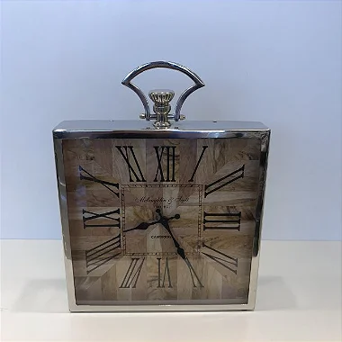 RELÓGIO METAL MADEIRA QUADRADO