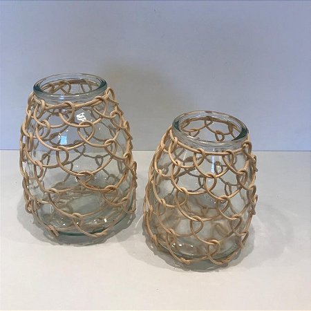 VASO EM VIDRO COM FIBRA NATURAL