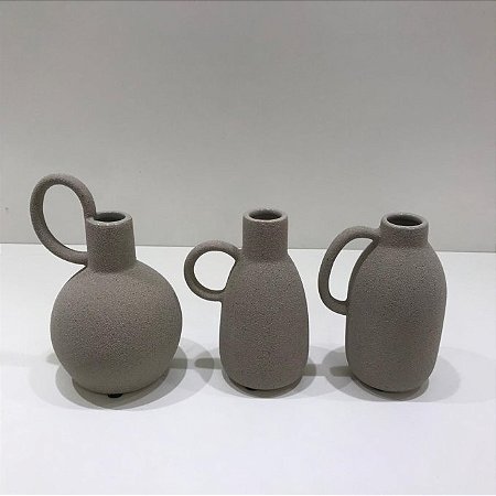 KIT MINI VASOS EM CERAMICA COM ALÇA - 3PÇS