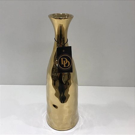 VASO GARRAFA EM  CERAMICA DOURADO